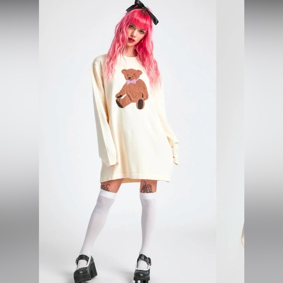 DOLLS KILL DELIA’S On Cloud Fine Oversized Intarsia Sweater Or Dress Size Large - Picture 3 of 16